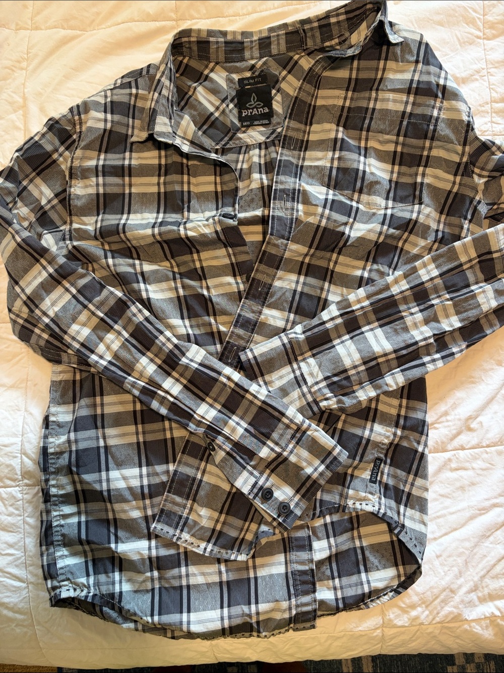 Prana Men’s Plaid Button-Down Shirt in Black and Cream